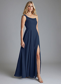 Azazie Naiyah Venta Final Vestido de Azul Marino Oscuro de Gasa de Corte en A con Hombro unilateral image5