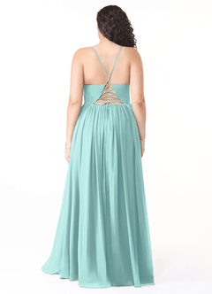 Azazie Aaida Bridesmaid Dresses Aqua A-Line Corset Chiffon Dress image8