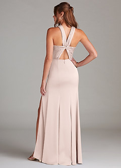 Azazie Rue Bridesmaid Dresses Blushing Pink A-Line Pleated Stretch Satin Dress image7
