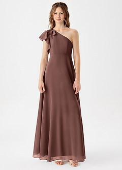 Azazie Arabella Junior Vestido de Expresado de Gasa de Corte en A con Volante image3