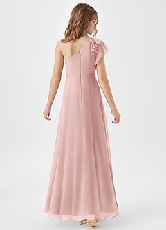 Azazie Arabella Junior Powder Pink A-Line Ruched Chiffon Dress image6