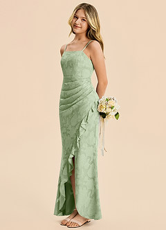 Azazie Buzzy Junior Dusty Sage Sheath Pleated Chiffon Dress image1