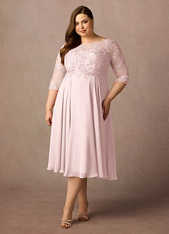 Azazie Marge Mother of the Bride Dresses Blushing Pink A-Line Scoop Lace Chiffon Dress image6