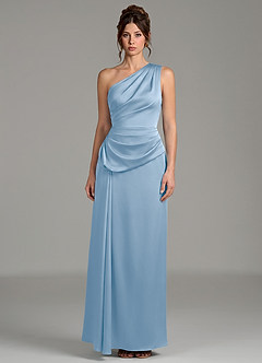 Azazie Zahira Brudtärnklänningar Klänning av Tubklänning i Stretch Satin One-shoulder Puderblå image3
