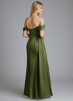 Azazie Amyra Bridesmaid Dresses Olive Mermaid Off the Shoulder Stretch Satin Convertible Dress image2