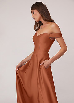 Barbie ♥ Azazie Bridesmaid Dresses Cedar Rose A-Line Off the Shoulder Stretch Satin Convertible Dress image5