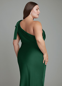 Azazie Yuanna Bridesmaid Dresses Dark Green Mermaid One Shoulder Stretch Satin Dress image14