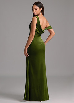Azazie Madelyn Bridesmaid Dresses Olive Sheath One Shoulder Velvet Dress image5