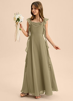 Azazie Carmin Junior Abito A-Line in Chiffon Increspato Verde Muschio image3