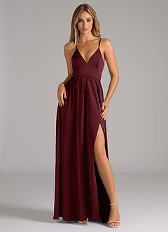 Azazie Aaida Brautjungfernkleider A-Linie Korsett Stretch-Satin Kleid Cabernetrot image1