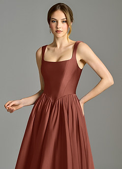 Azazie Verina Bridesmaid Dresses Auburn A-Line Pleated Stretch Satin Dress image2