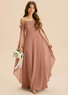 Azazie Moana Junior Linia A Pofałdowany Szyfon Długość podłogi Młodsza druhna Sukienka image3