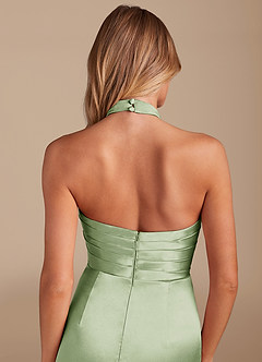 Azazie Jemma Bridesmaid Dresses Dusty Sage Sheath Pleated Metallic Satin Dress image2