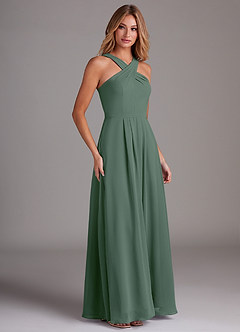 Azazie Dixie Bridesmaid Dresses Eucalyptus A-Line Halter Pleated Chiffon Dress image4