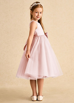 Azazie Twinsie Abiti da Ragazza di Fiori Abito A-Line in Tulle Fiocco Rosa Rossore image4