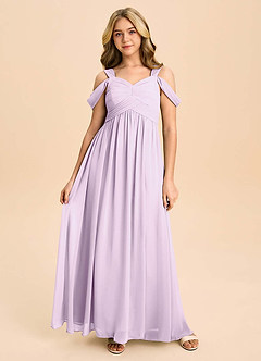 Azazie Lianne Junior Frosted Lilac A-Line Off the Shoulder Chiffon Dress image2