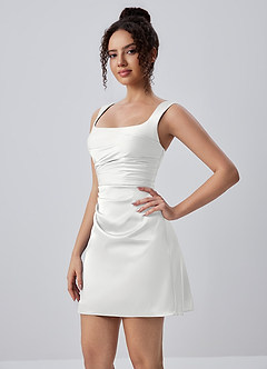 Isabeau 화이트 스퀘어넥 새틴 러플 레이스업 미니 드레스 image3