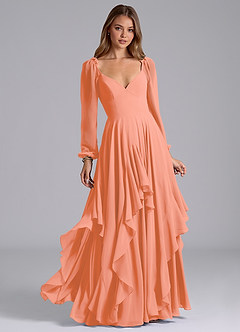 Azazie Karan Bridesmaid Dresses Sunset A-Line Long Sleeve Chiffon Dress image1