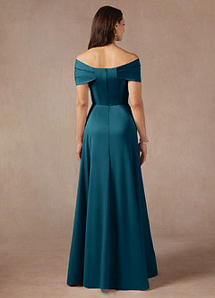 Azazie Amelia Mother of the Bride Dresses Ink Blue A-Line Off the Shoulder Stretch Satin Dress image6