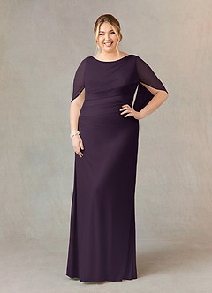 Azazie Belladonna vestidos de madre de la novia Vestido de Ciruela de Malla de Corte Sirena con Cuello en V Plisado image7