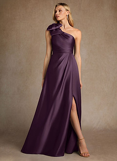 Azazie Easton Mère de la mariée Robes Robe Trapèze en Satin extensible Une épaule Prune image4