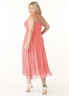 Azazie Clarissa Bridesmaid Dresses Coral A-Line V-Neck Chiffon Dress image10