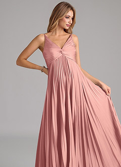 Azazie Raychelle Bridesmaid Dresses Rosette A-Line Pleated Stretch Satin Dress image7