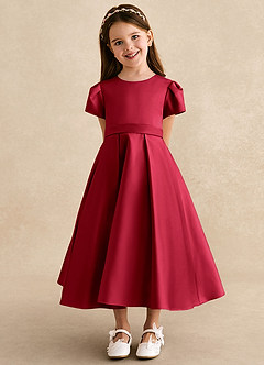 Azazie Princess Flower Girl Dresses Scarlet A-Line Pleated Matte Satin Dress image6