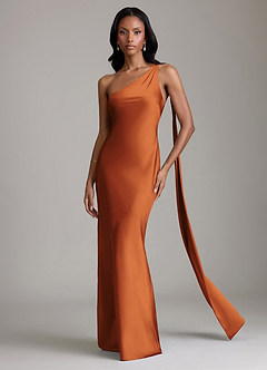 Azazie Galinda Suknie dla druhen Syrena Jedno ramię Satyna elastyczna Do ziemi Sukienka image4