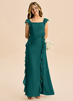 Azazie Aveline Junior Peacock A-Line Ruched Chiffon Dress image2