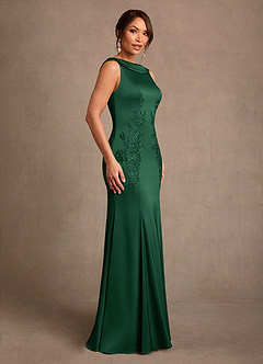Azazie Franny Mère de la mariée Robes Robe Fourreau en Satin extensible Dentelle Vert Foncé image3