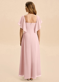 Azazie Selena Junior Powder Pink A-Line Ruched Chiffon Dress image2