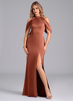 Azazie Bonny Bridesmaid Dresses Clay Mermaid Off the Shoulder Stretch Satin Dress image3