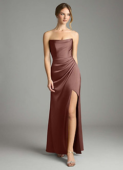 Azazie Leonis Bridesmaid Dresses Espresso Mermaid Pleated Stretch Satin Convertible Dress image5