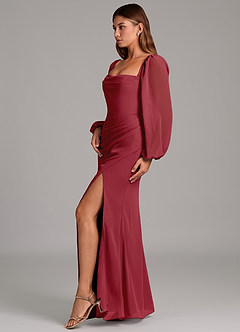 Azazie Brixley Abiti da Damigella Abito Sirena in Chiffon Manica Lunga Melograno image5