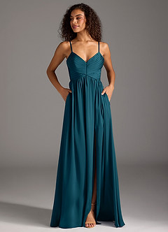 Azazie Alia Brautjungfernkleider A-Linie Plissee Stretch-Satin Kleid Tintenblau image7
