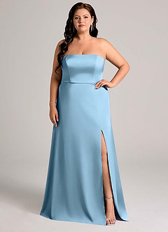 Azazie Wren Bridesmaid Dresses Steel Blue A-Line Strapless Stretch Satin Convertible Dress image8