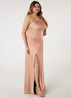Azazie Eren Bridesmaid Dresses Rose Gold Mermaid One Shoulder Stretch Satin Dress image8