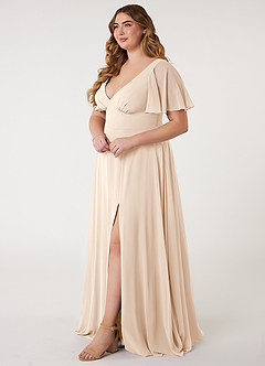 Azazie Kimber Bridesmaid Dresses White Alabaster A-Line Flounce Sleeve Chiffon Dress image3