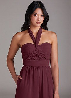 Azazie Lamara Bridesmaid Dresses Cabernet Off the Shoulder Chiffon Convertible Jumpsuit image9