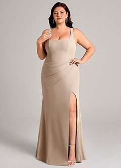 Azazie Mero Vestidos de damas de honor Vestido de Gris Pardo de Gasa de Corte Recto con Plisado image11