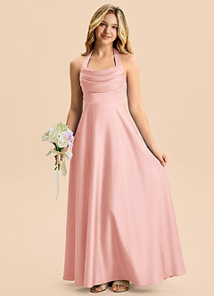 Azazie Kady Junior Powder Pink A-Line Sweetheart Neckline Stretch Satin Dress image4