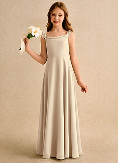 Azazie Puppy Girls Formal Flower Girl Dresses Champagne A-Line Pleated Chiffon Dress image3