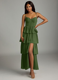 Azazie Kaiden Bridesmaid Dresses Olive A-Line Sweetheart Neckline Chiffon Dress image1