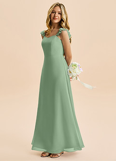 Azazie Mavie Junior Robe Trapèze en Mousseline de soie Rayé Matcha image3