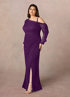 Azazie Marna Mother of the Bride Dresses Grape Sheath One Shoulder Mesh Dress image7