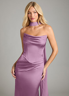 Azazie Sorrel Bridesmaid Dresses Wisteria Mermaid Strapless Stretch Satin Convertible Dress image7