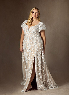 Azazie Vivienne Wedding Dresses Diamond White Nude A-Line Sweetheart Lace Dress image11