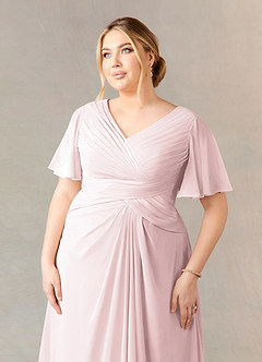 Azazie Morning Glory Mother of the Bride Dresses Blushing Pink A-Line V-Neck Ruched Chiffon Dress image9
