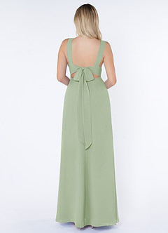 Azazie Christiana At-home Try On Dresses Dusty Blue A-Line V-Neck Pleated Chiffon Dress image2